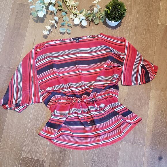 Red White and Blue Striped Top Medium Drawstring Cinched Waist - Picture 5 of 8